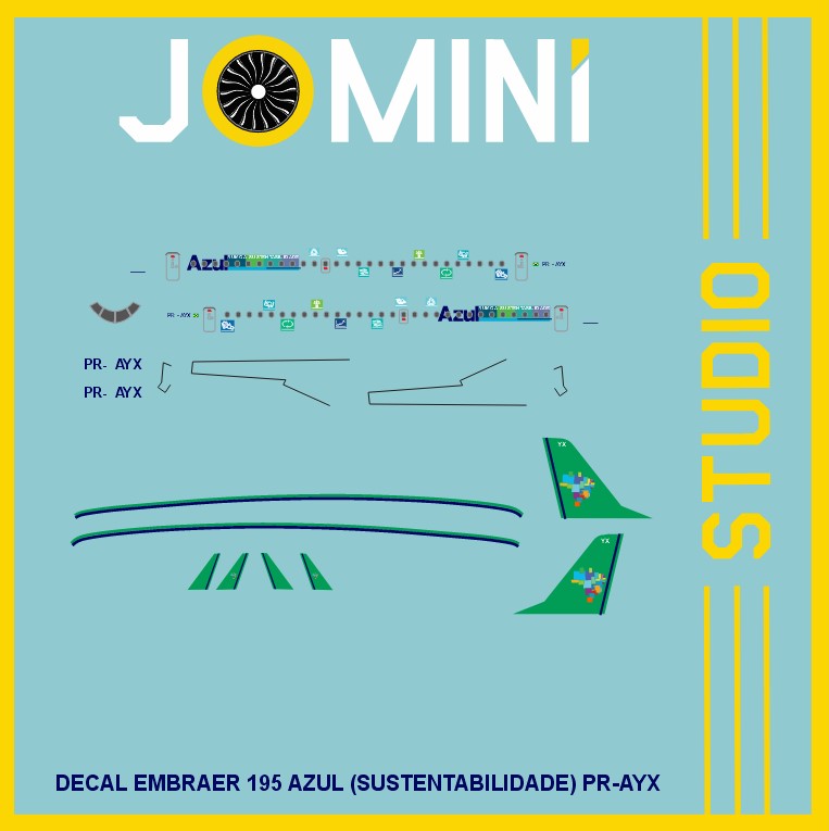 Decal Embraer 195 Azul (SUSTENTABILIDADE) PR-AYX