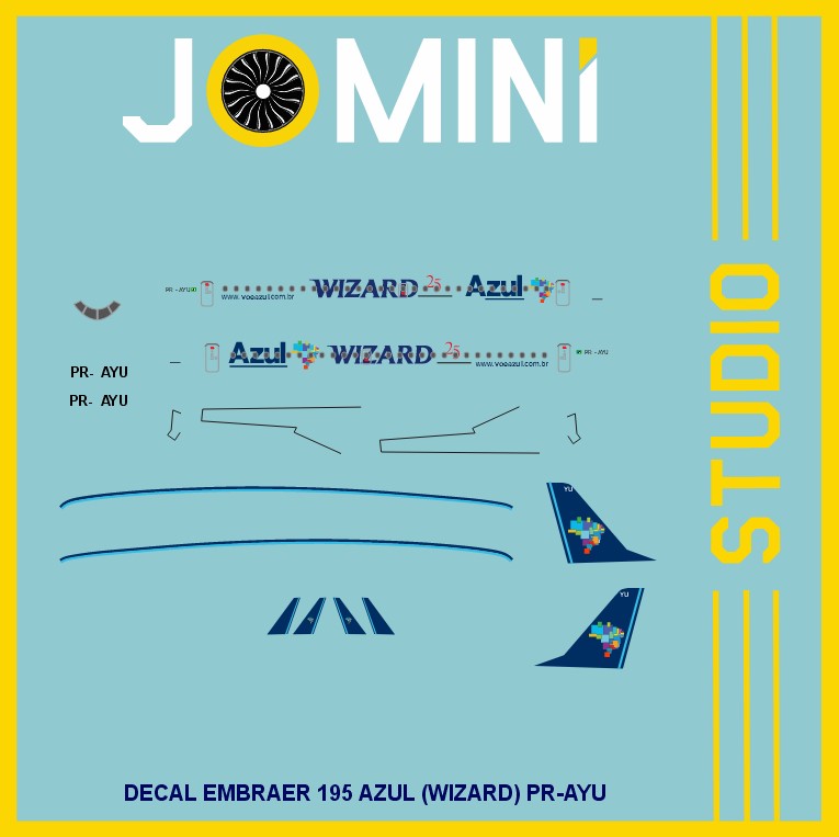 Decal Embraer 195 Azul (WIZARD) PR-AYU